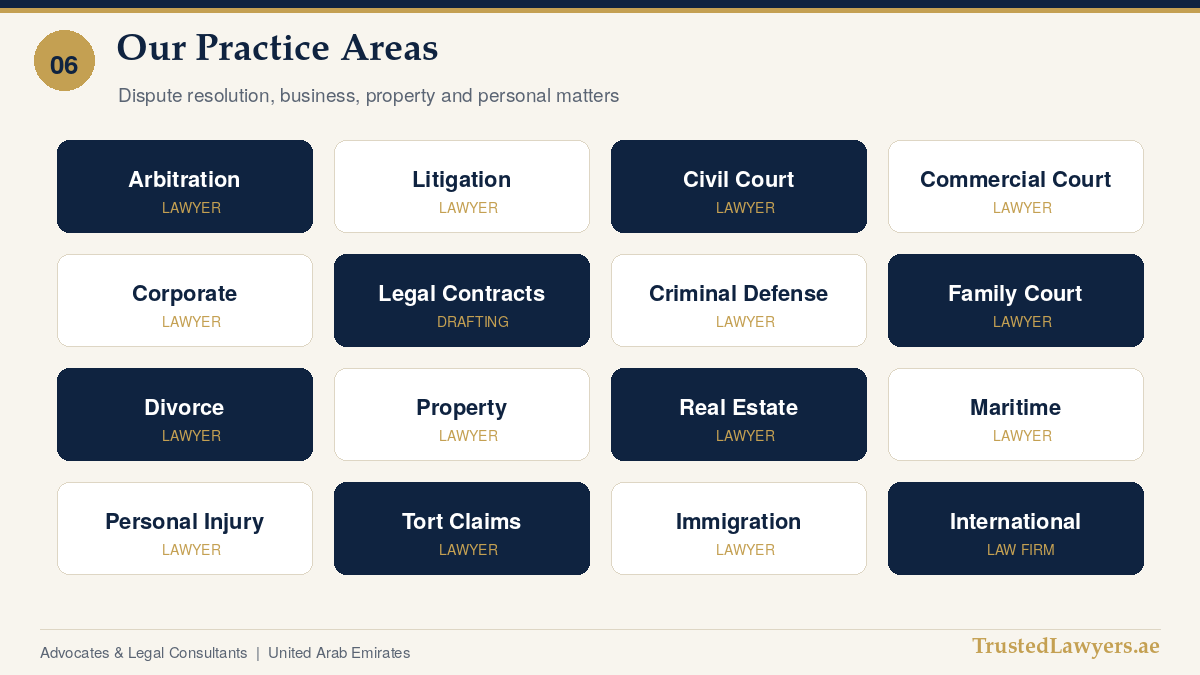 Practice areas covered by trusted lawyers in UAE