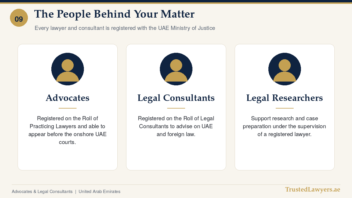 Advocates, legal consultants and legal researchers at TrustedLawyers.ae