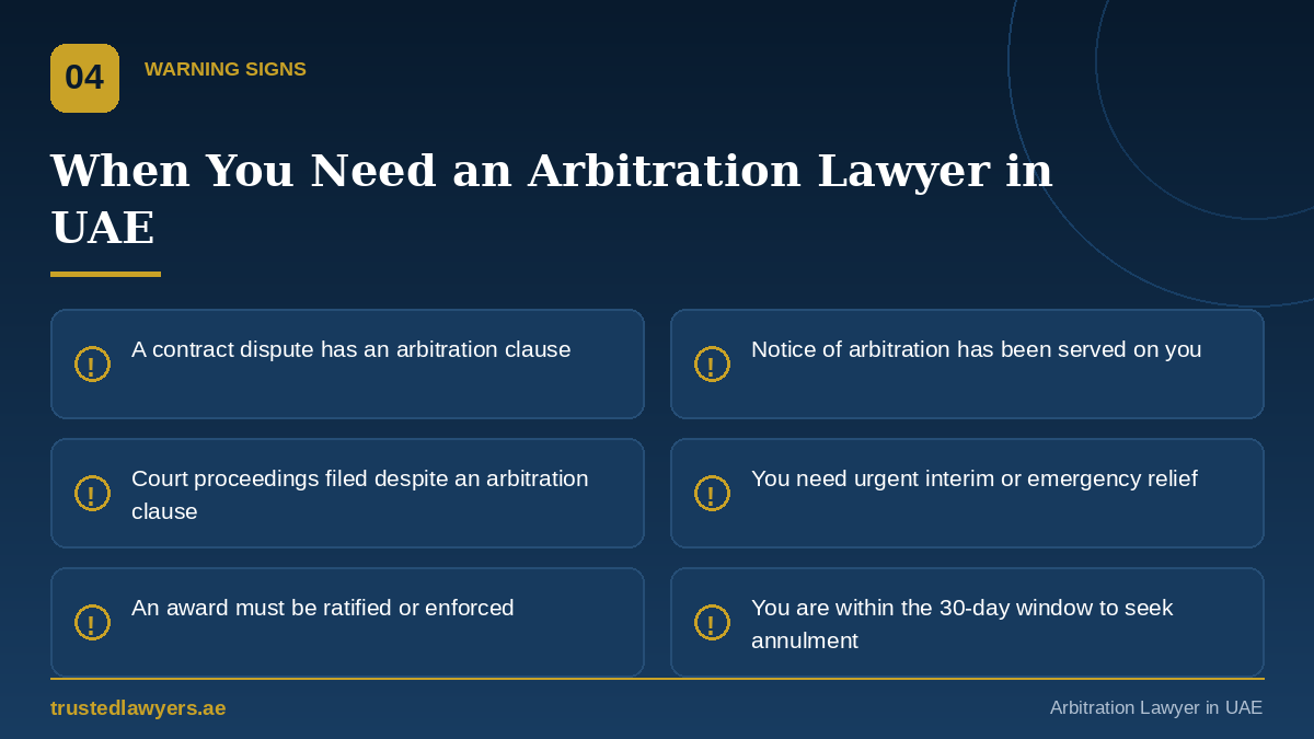 When to hire an arbitration lawyer in UAE — six warning signs