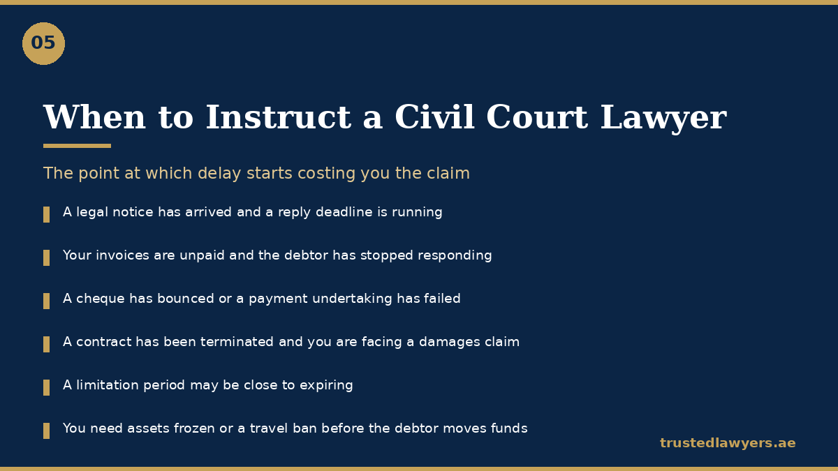 When to instruct a civil lawyer in UAE — warning signs checklist