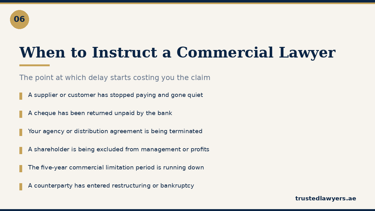 When to instruct a commercial lawyer in UAE — warning signs