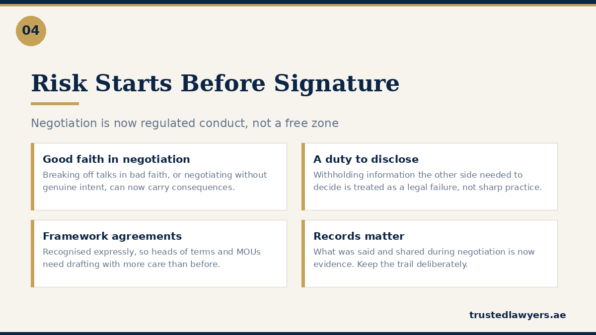 Pre-contractual good faith and disclosure duties under UAE law