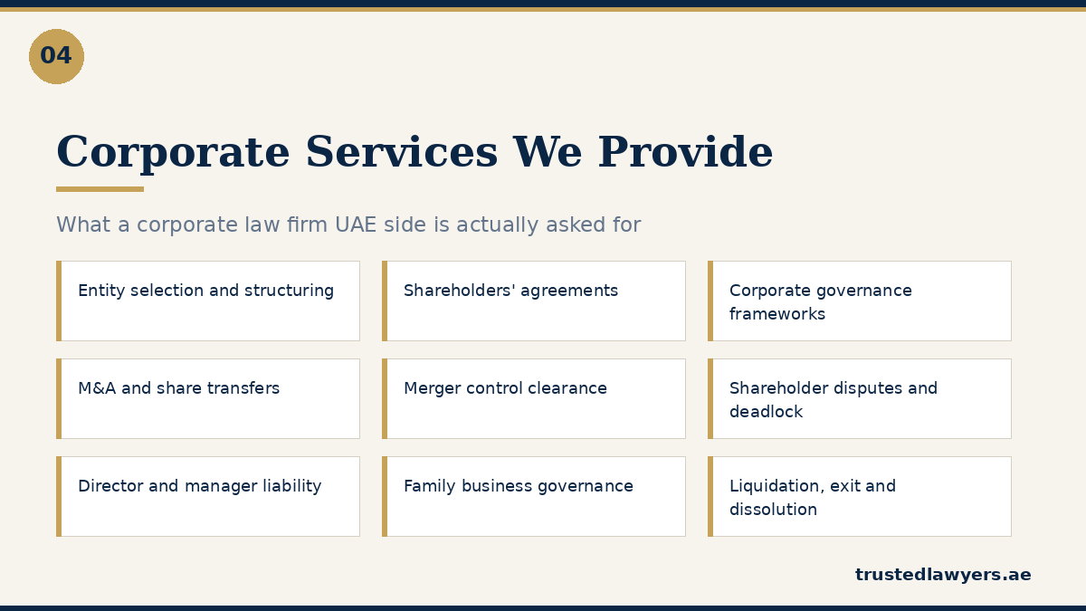 Corporate legal services offered by a corporate law firm UAE wide