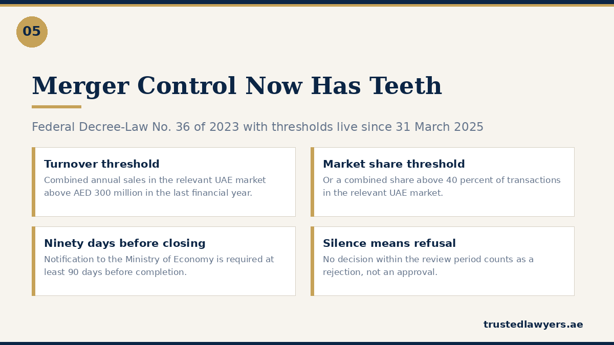 UAE merger control thresholds and notification timetable