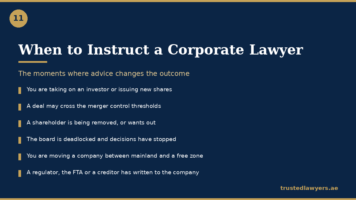 When to instruct a corporate lawyer in UAE