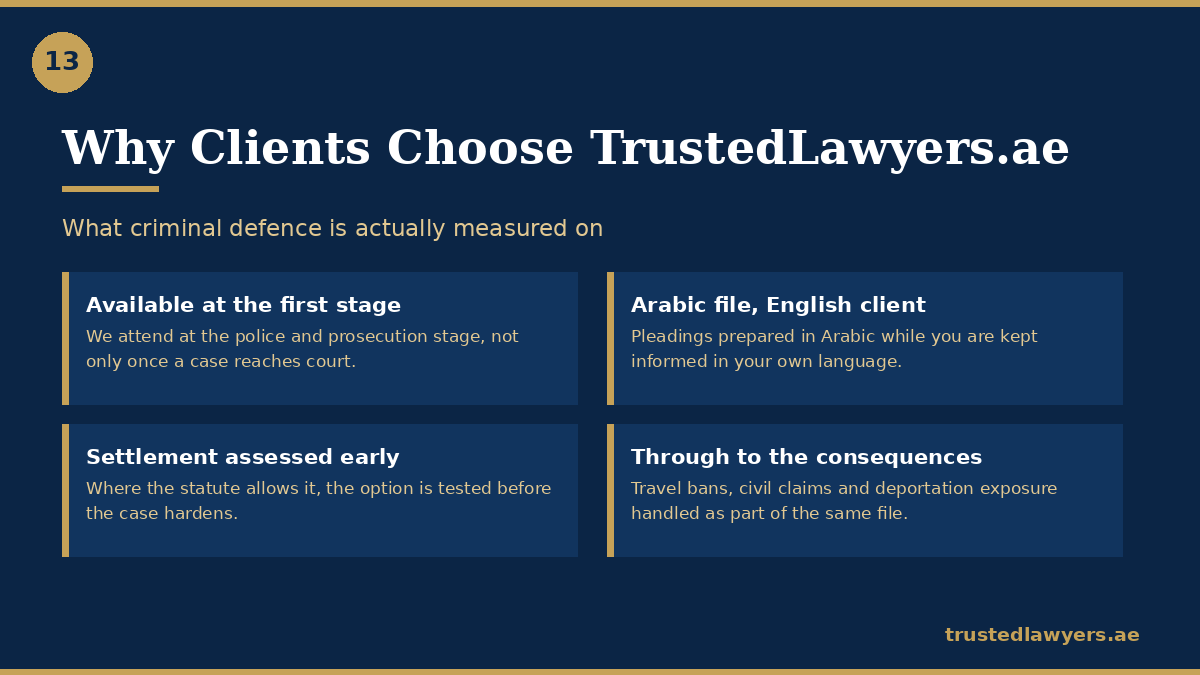 Best criminal lawyer in UAE — how TrustedLawyers.ae runs a defence file