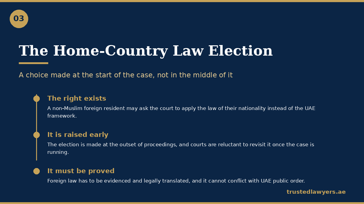 Electing home country law in a UAE divorce and when the choice is made