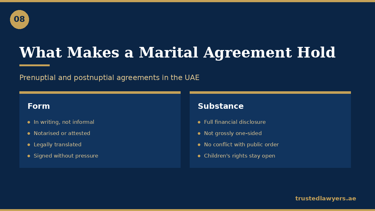 What makes a prenuptial agreement enforceable in the UAE