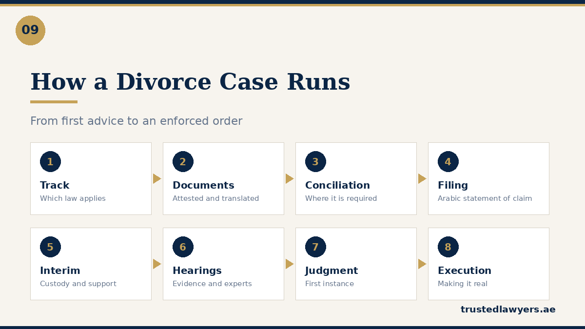 Step by step UAE divorce process from advice to enforcement