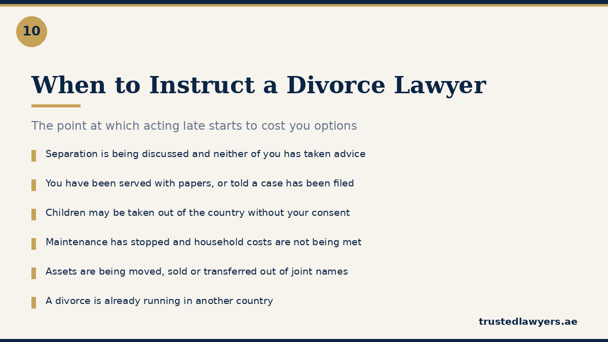 When to instruct a divorce lawyer in UAE — warning signs