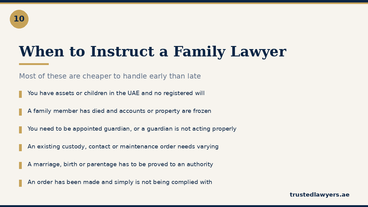 When to instruct a family lawyer in UAE — warning signs