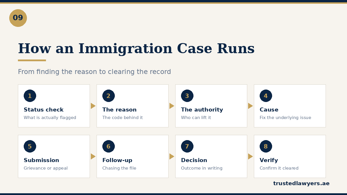 Step by step UAE immigration case process from status check to verification