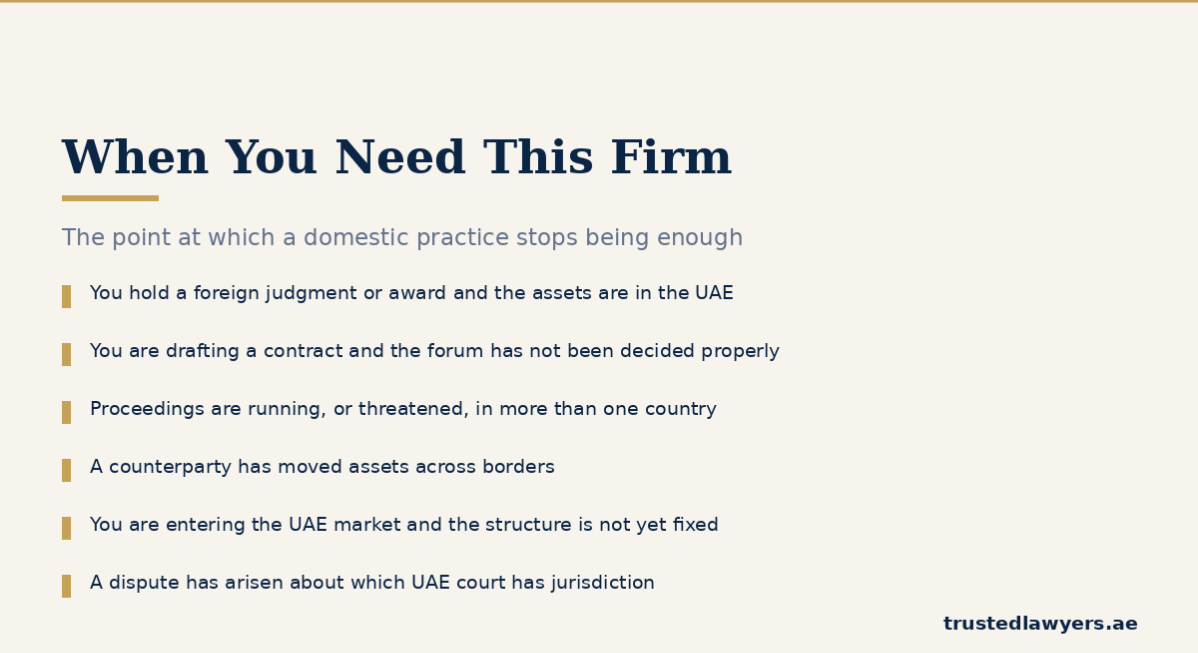 When to instruct an international law firm in UAE