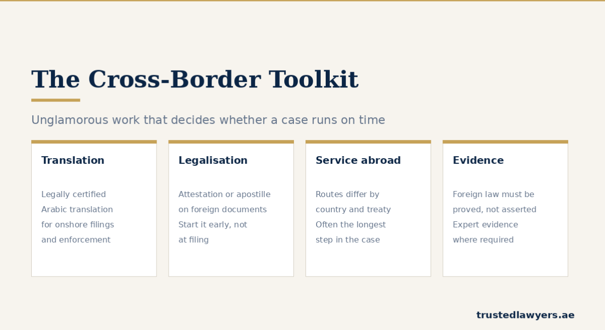 Translation, legalisation and service requirements in UAE cross-border cases