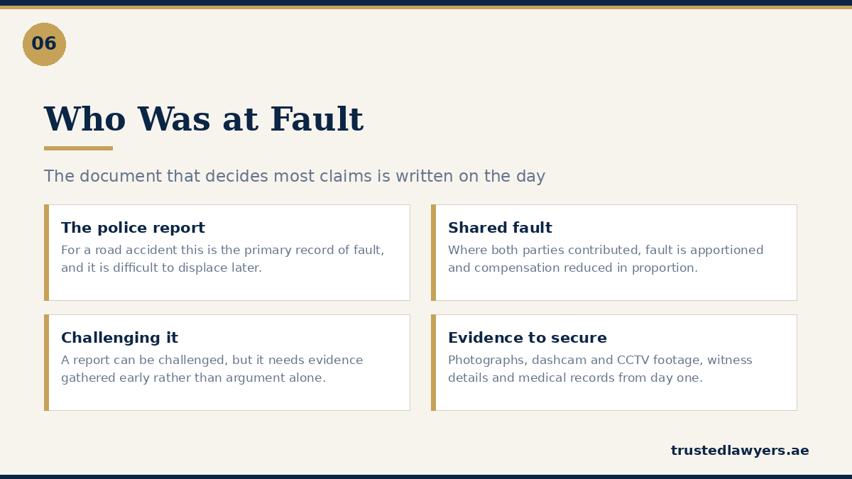 Fault apportionment and the police report in UAE accident claims