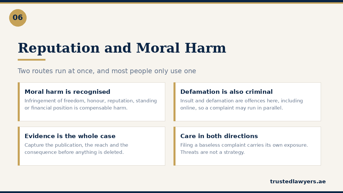 Defamation and moral damages claims in the UAE