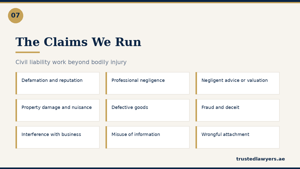 Civil liability claims handled in the UAE beyond personal injury