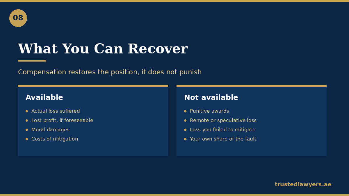 Damages recoverable in a UAE civil liability claim